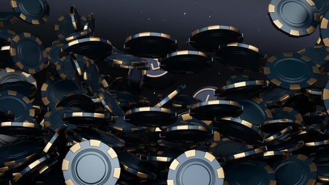 animation casino chips, cards, slot, dice, roulette, bingo dark blue gold color. without text. 3d render 3d rendering