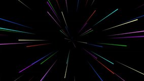 Animation of Abstract Iridescent Geometric Spatial Pattern. Neon Festive Firework Isolated on Black Background. Loop Seamless Stock Footage. 3D Graphic