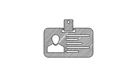 Black line Identification badge icon isolated on white background. It can be used for presentation, identity of the company, advertising. 4K Video motion graphic animation.