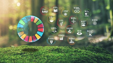 17 Global Goals Concept Earth Plexus Design in Moss Forrest Background Motion Graphic Animation