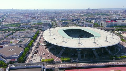 PARIS, FRANCE, EUROPE - CIRCA 2020: Aerial view of Stade de France, national stadium of France and main stadium for Olympic Summer Games 2024 and Rugby World Cup 2023.