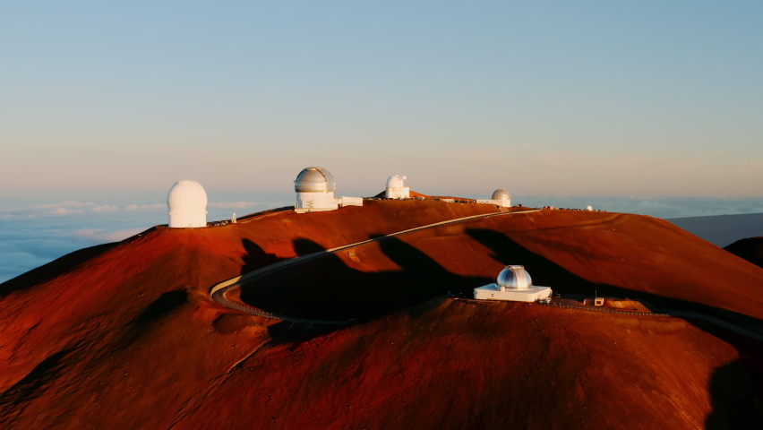 Aerial of Mauna Kea Observatory in Big Island of Hawai 