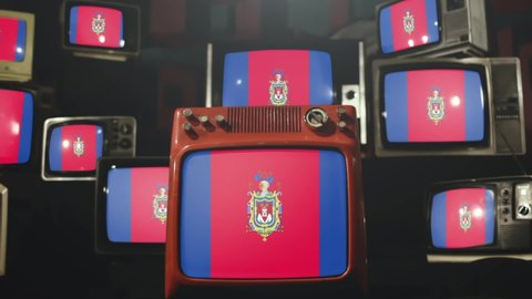Flag of Quito, Capital City of Ecuador, and Vintage Televisions.  