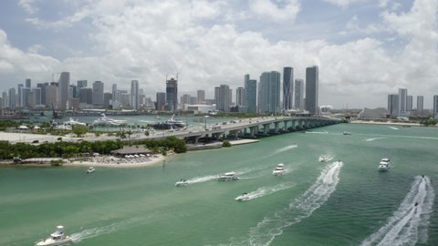 Drone Shot Rising to Reveal Miami Skyline