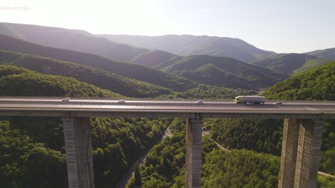 Traffic on the Hemus highway viaduct over Vitinya pass