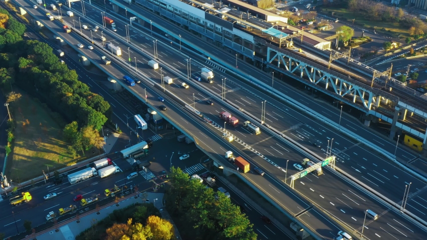 Modern highway aerial view. Tokyo, Japan. Royalty-Free Stock Footage #1079111069