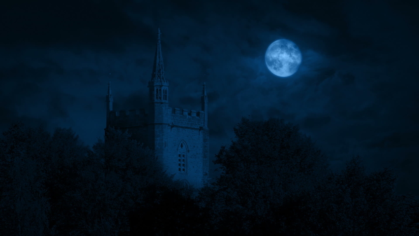 Church With Large Full Moon Above
