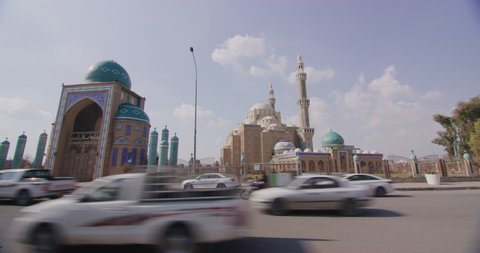 The beautiful Jalil Khayat Mosque near the Citadel in Erbil. Red Helium camera-8k resolution-vintage Zeiss lenses in Erbil, Iraq.