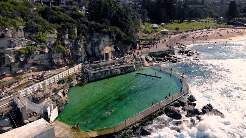 Drone footage of bronte pool on a beautiful summers day