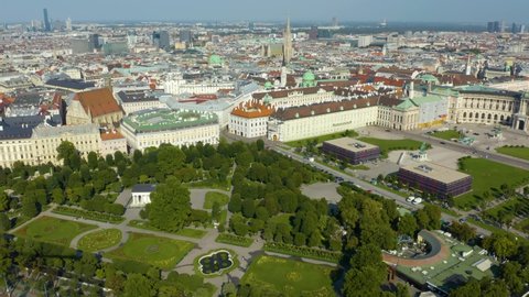 Beautiful Drone Flight Above Vienna's Volksgarten to St Stephen's Cathedral in Austria's Capital City