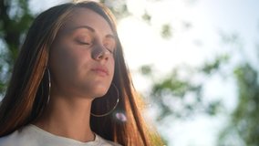 happy girl teen closed her eyes a dream. girl teenage kid wants a dream come true portrait lifestyle at sunset. woman daughter dream of a happy childhood. free face sister closed eyes silhouette - Powered by Shutterstock - Get 15% off with code: PIKWIZARD15