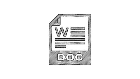 Black line DOC file document. Download doc button icon isolated on white background. DOC file extension symbol. 4K Video motion graphic animation.
