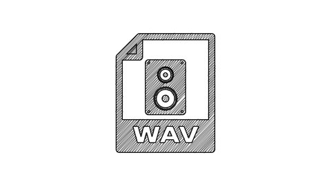 Black line WAV file document. Download wav button icon isolated on white background. WAV waveform audio file format for digital audio riff files. 4K Video motion graphic animation.
