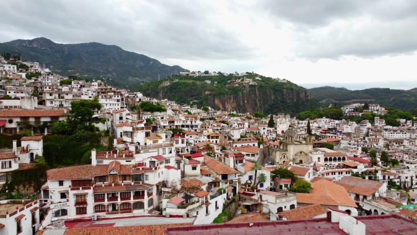 The terraced hillside homes in the Spanish Colonial style of the town of Taxco Mexcio.