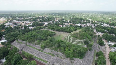 Aerial shot of the ruins of the pyramid in izamal yucatan Kinich Kakmó