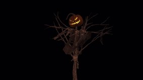 Pumpkin Scarecrow Halloween Lantern - Windy Burning Transparent Loop - 4K 3D Animation with Alpha Channel