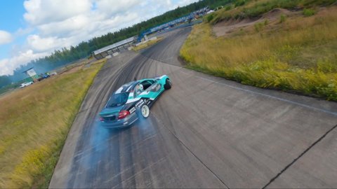 Hultsfred , Sweden - 07 19 2021: Mercedes driftig in Hultsfred Drift Track