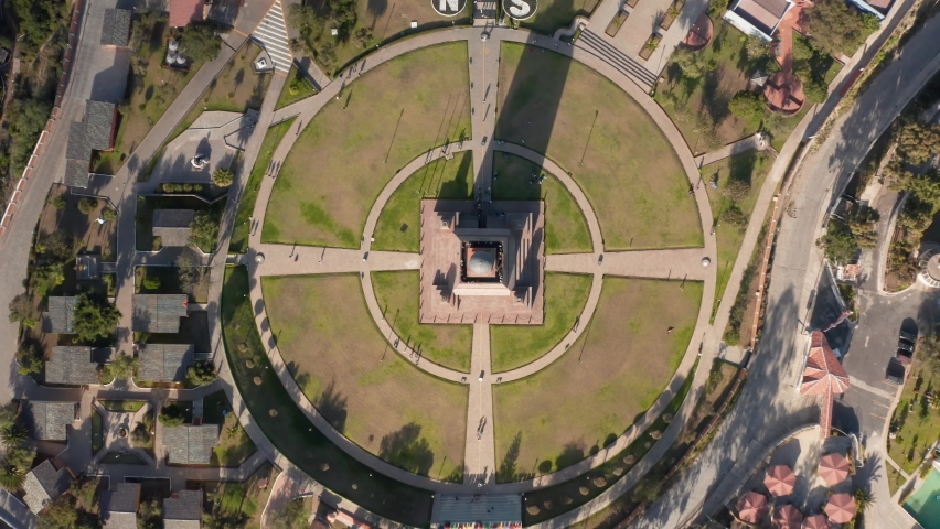 Equator line monument, Ciudad Mitad Del Mundo, Ecuador, aerial drone footage top down aerial view from above Royalty-Free Stock Footage #1079172320
