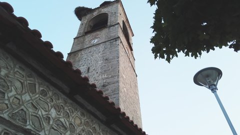 The top of the belfry of the Church in the Old town - Bansko, Bulgaria