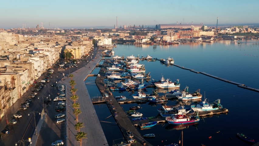 An aerial view of Taranto old town, Puglia. Italy