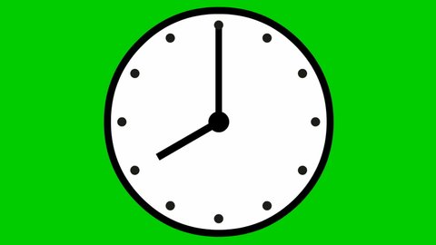 Animated clock. Black and white watch. Concept of time, deadline. Looped video. Vector illustration isolated on green background.