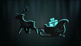 one star deer for a merry Christmas. Northern lights, falling snow. He runs at a trot. A team with gifts from Santa Claus. 2d Animation. Looped