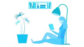 Girl reading a book. Animation on a white background.