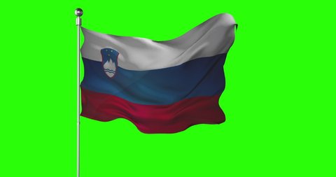 Slovenia national flag waving on green screen. Chroma key animation. Slovenian politics illustration
