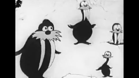 CIRCA 1930 - In this animated film, walruses, seals, and polar bears sing and dance in the arctic.