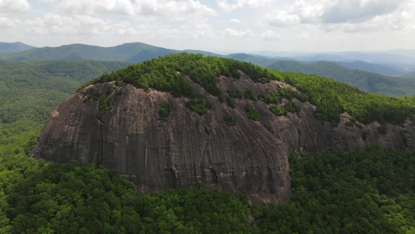 NORTH CAROLINA - CIRCA 2020 - An excellent aerial shot of Looking Glass Rock in Pisgah National Forest, North Carolina.