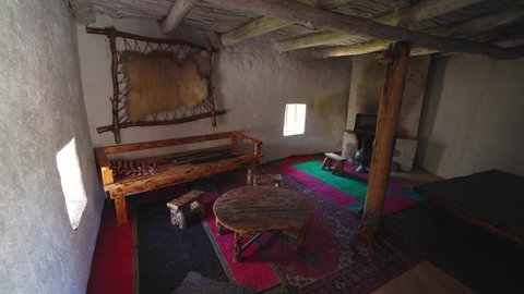 CHECHEN REPUBLIC, RUSSIA- JULY 1, 2021: Interior of Restored Medieval House in Khoy Village