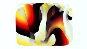 3d render of abstract art video of surreal cube sculpture in liquid square shape in curve wavy organic biological lines forms in red orange black and white gradient color in isolated white background