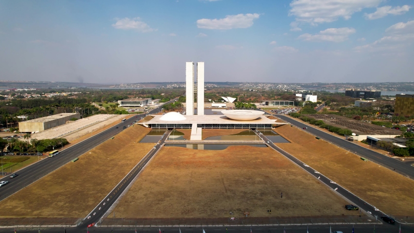 Brasilia Brazil. Government building at city of Brasilia, Federal District, Brazil. National Congress. Democracy. Three Powers Square. Brasilia, Brazil. Ministries Esplanade at Brasilia, Brazil.