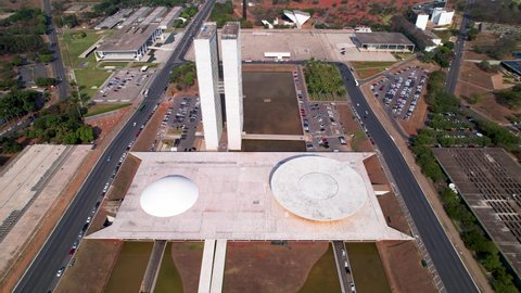 Brasilia Brazil. Panorama aerial view of brazilian National Congress at Federal District, Brazili. Supreme Court and Presidents House at Three Powers Square. Skyline city of Brasilia, Brazil. 