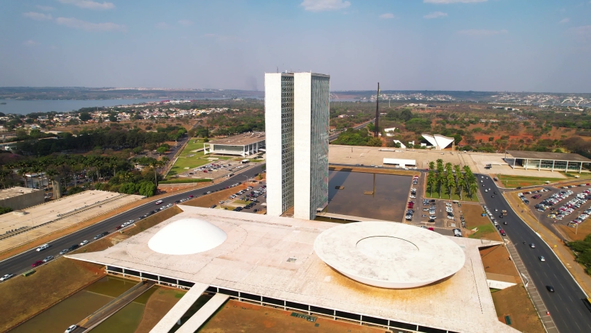 Brasilia Brazil. Panorama cycle aerial view of brazilian  government buildings at city of Brasilia, Federal District, Brazil. National Congress. Three Powers Square. Brasilia Brazil. Royalty-Free Stock Footage #1079214926