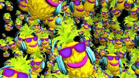 Seamless animation of a funny pineapple with sunglasses and headphones. Funny summer background cartoon hand drawn style psychedelic backdrop - Powered by Shutterstock - Get 15% off with code: PIKWIZARD15