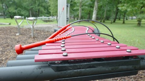The xylophone instrument on the playground on a hot sunny day in Estonia