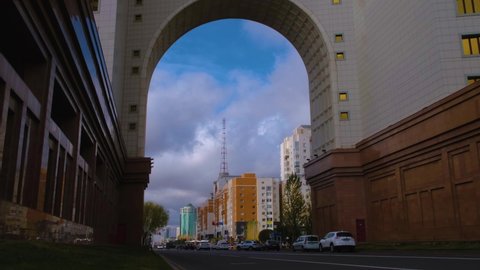 Nur-Sultan city, Kazakhstan - 10.23.2020: View of Kunaev street and Mangilik el prospect.