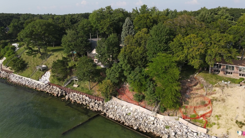 Gimble spin in the air of the reinforced erosion barriers on Lake Michigan.
