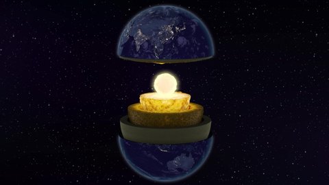 Earth core structure animation with geological layers. Elements of this 3d image furnished by NASA. 3d rendering.