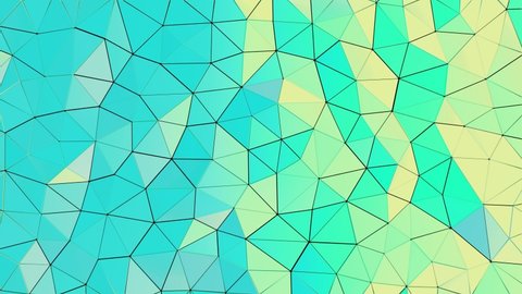 Abstract polygonal animation of a waving surface in pastel colors. Bright stylish background from triangles. VJ 3D animation of low poly light blue and yellow shapes in chaotic motion. Seamless loop.