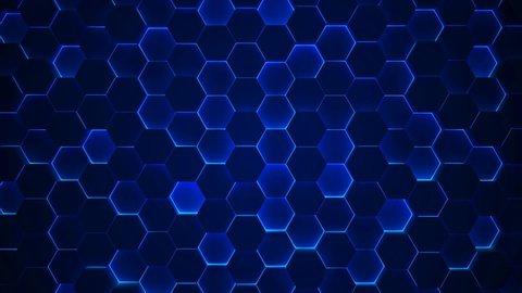 Hexagon animated background, Blue neon light hexagons animation