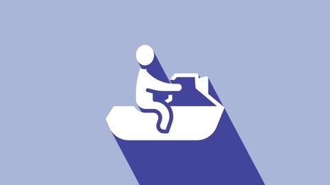 White Jet ski icon isolated on purple background. Water scooter. Extreme sport. 4K Video motion graphic animation.