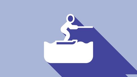 White Water skiing man icon isolated on purple background. 4K Video motion graphic animation.