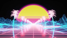 Retrowave background with sun, and neon grid on terrain. Retro futuristic motion graphics - Powered by Shutterstock - Get 15% off with code: PIKWIZARD15