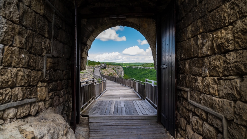 Time lapse with mooving clouds over the medieval fortress Ovech near Provadia, Bulgaria