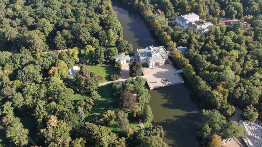 Aerial view of Warsaw Royal Baths (Lazienki Park), capital of Poland, Europe