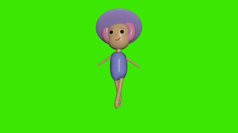 3d animation, girl cartoon character dancing and jumping like in ballet. modern minimal design with seamless movement on a green background.  Green screen.