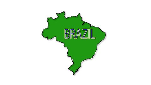 Brazil,  country territory map animation. Text inscription Brazil. Luma matte.