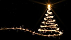 Glowing gold Christmas tree animation with particles lights stars and snowflakes on black. Holiday concept and background 4k - Powered by Shutterstock - Get 15% off with code: PIKWIZARD15